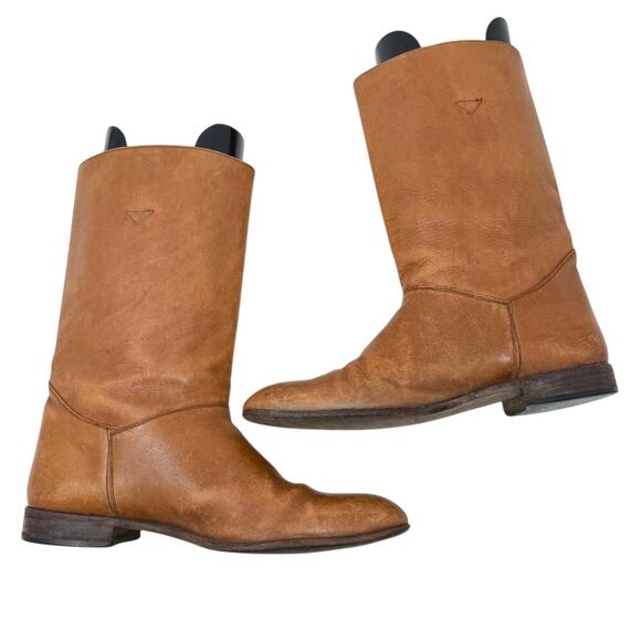 Vintage HipOppoTamus Cognac Brown Leather Mid Calf Boots Men's Size 9.5 Pull On - Picture 6 of 10